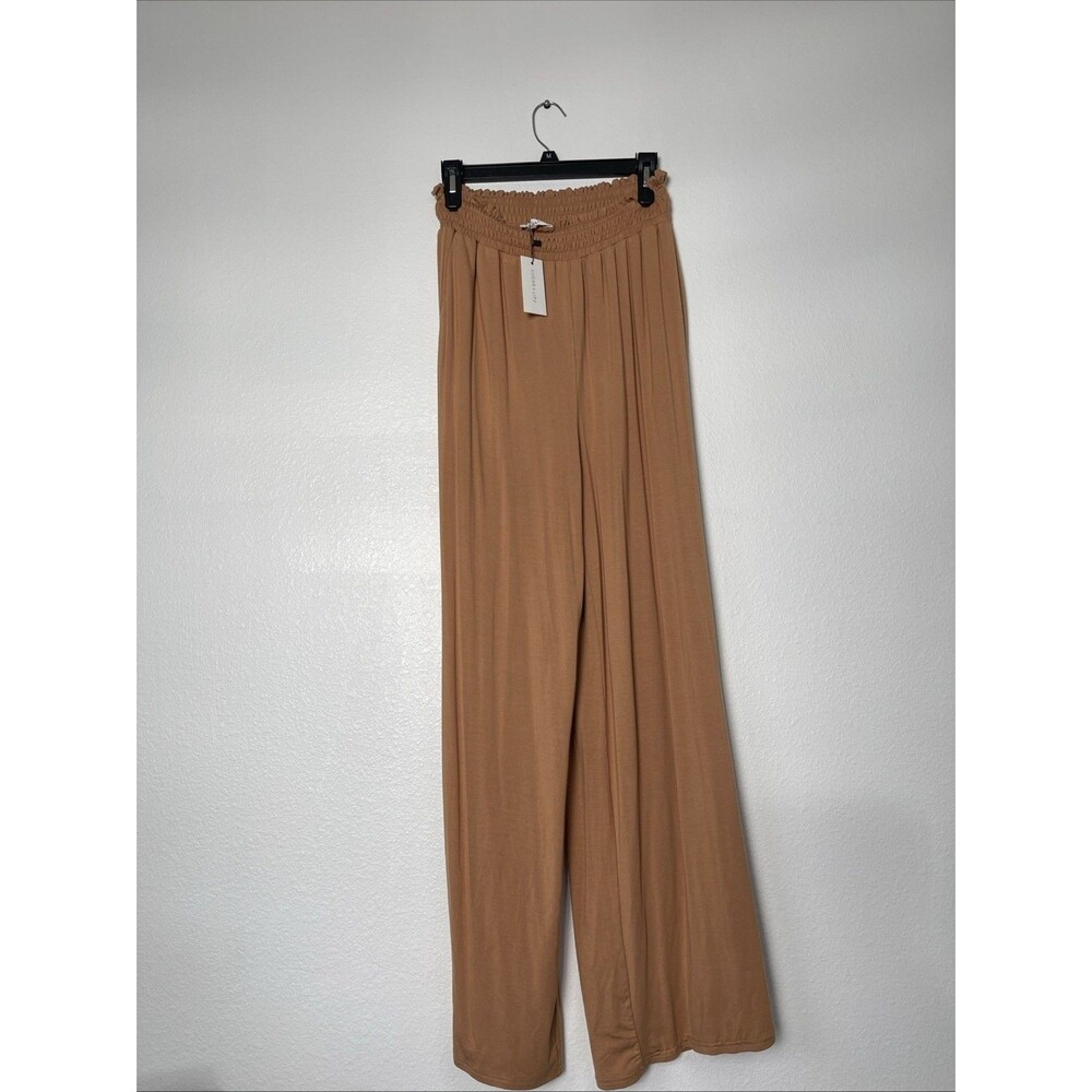 Sugarlips Smocked Waist Wide Leg Pants Womens Size M Medium Camel Tan Flowy